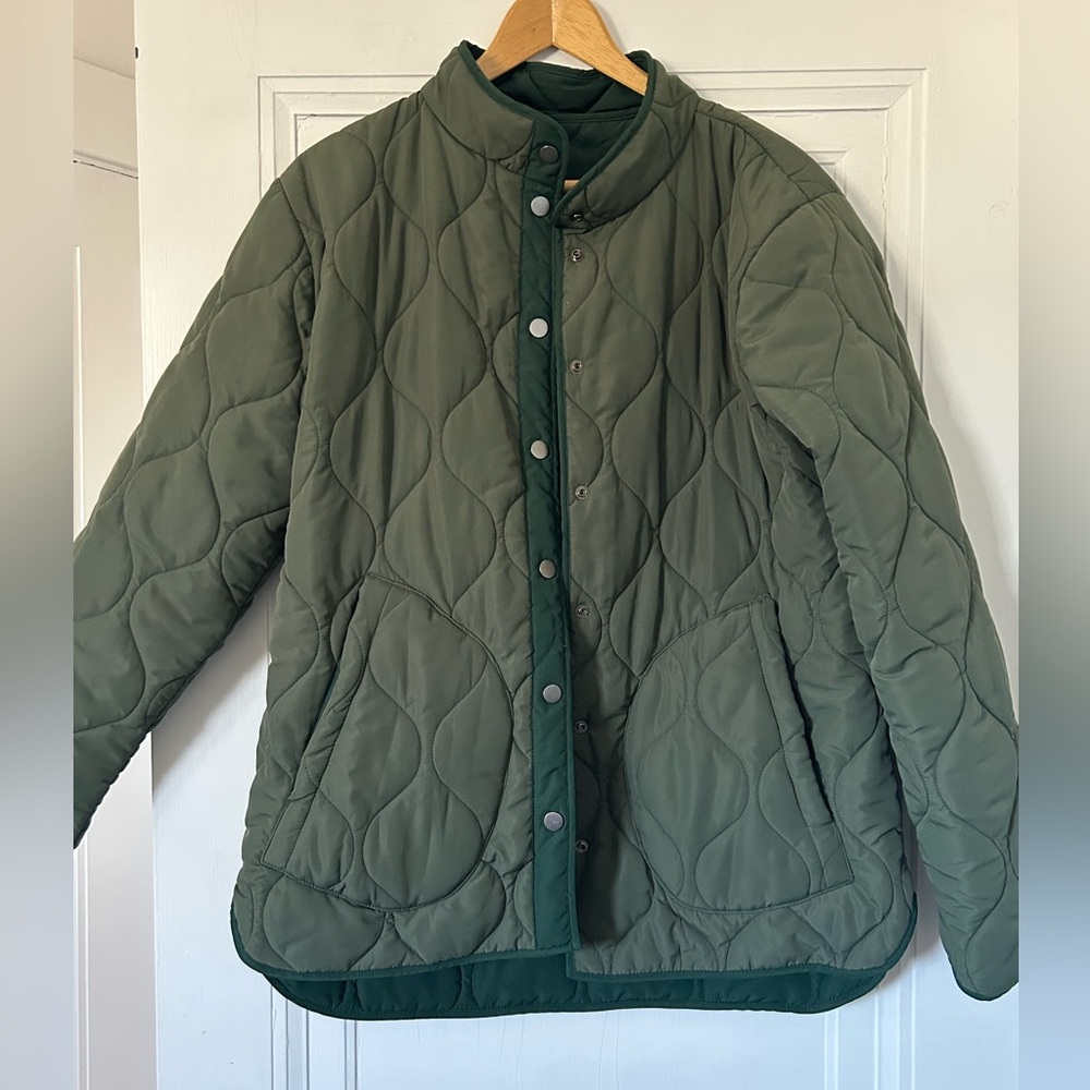 summersalt Quilted Olive Green/Hunter Reversible Snap-Front Jacket